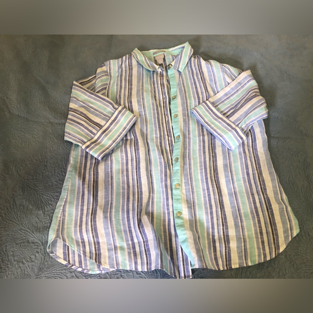 Stripped 100 p  linen blouse l Xl